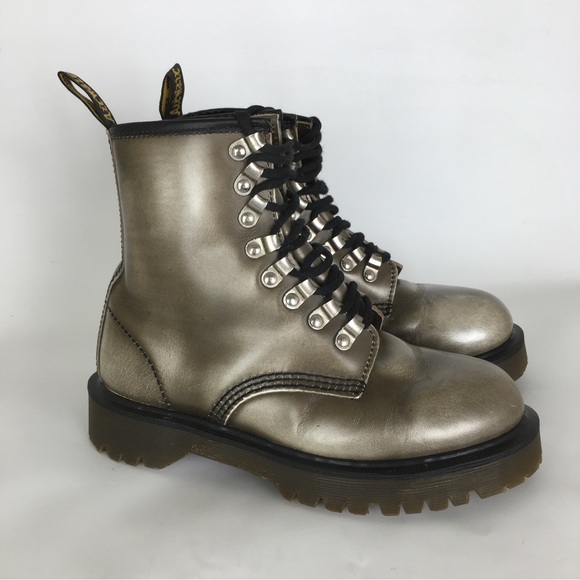 Dr. Martens Shoes - Dr. Doc Martens Leather Boots Vintage Made In England Gold Metallic Combat Boots